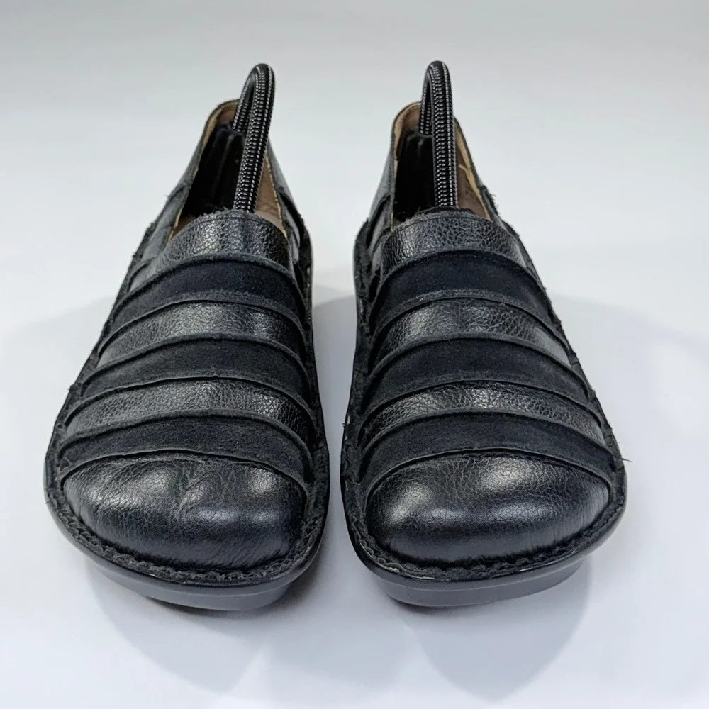 Spring Step Firefly Clog Womens 41/9.5-10 Black Leather Ribbed Slip On Lagenlook
